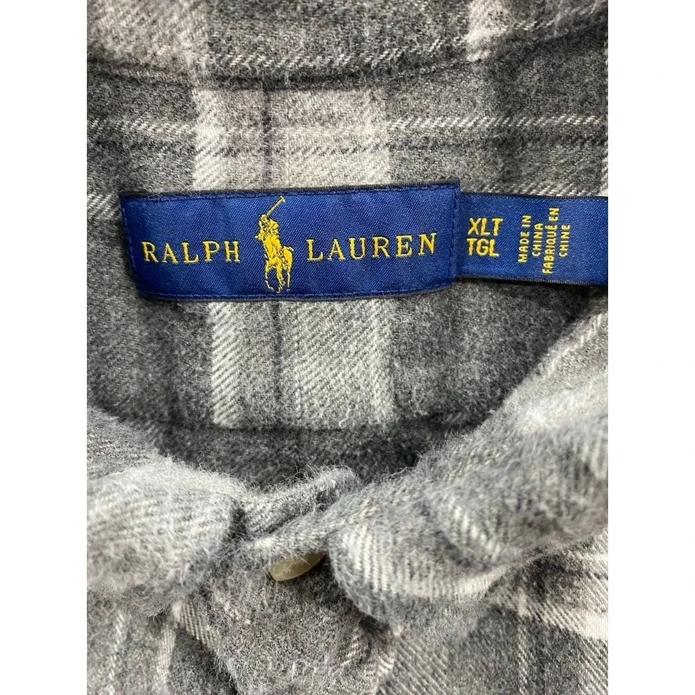 Polo Ralph Lauren Flannel Shirt‎ Mens XLT Gray Plaid Button Down Classic Cotton